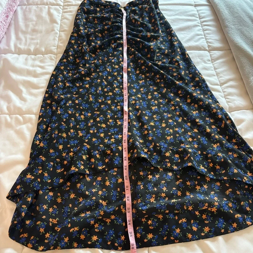 Topshop Women’s Black with Floral Print Midi Asymmetrical Skirt